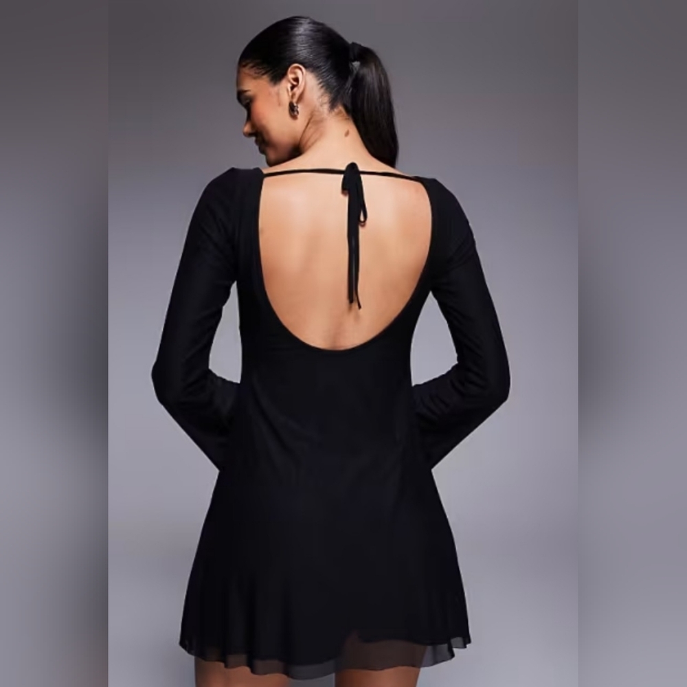 Princess Polly Lukea mesh flare sleeve open back mini dress ....